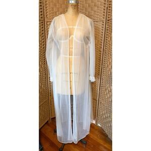 Sheer Nylon Open Robe No Labels Union Label Only, White, MED